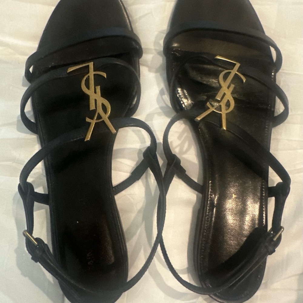 Yves Saint Laurent Black and Gold Strappy Sandals